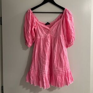 Vici Pink Puff Sleeve Ruffled Mini Dress